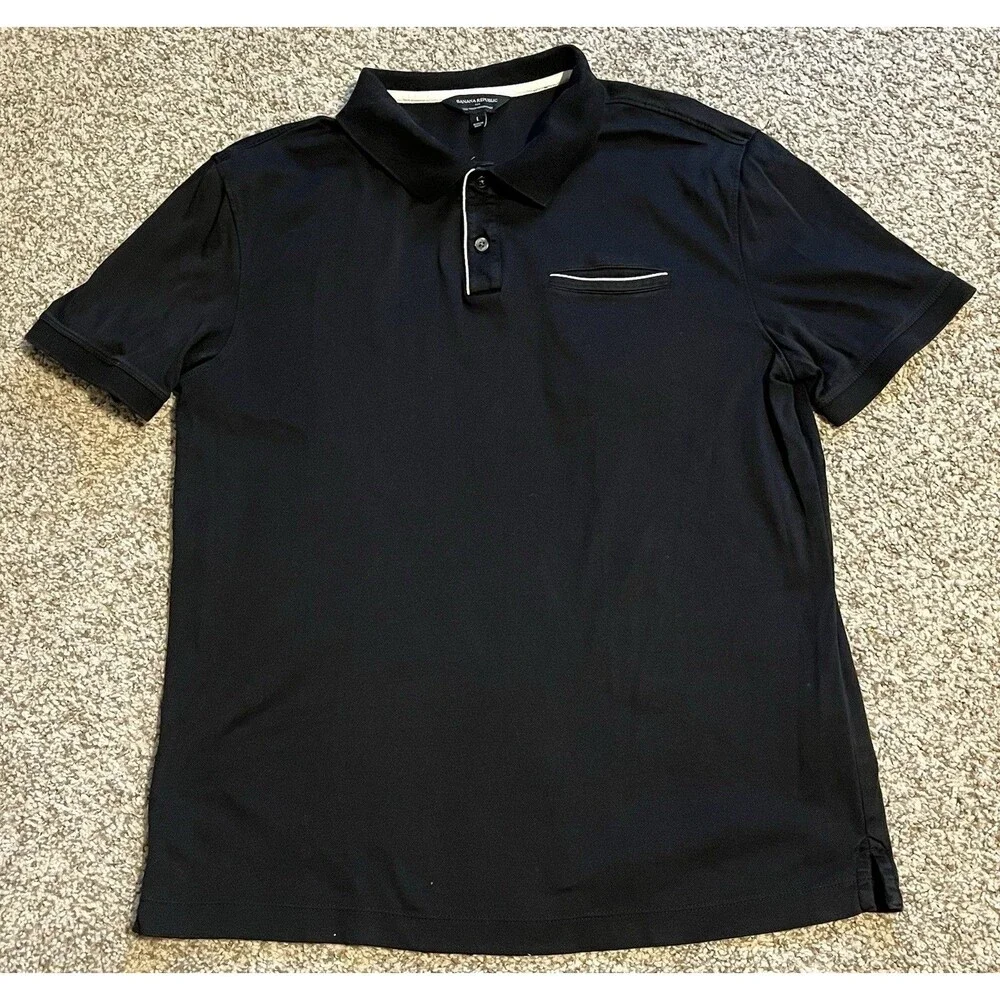 Men's Banana Republic Black Luxe Performance Short Sleeve Polo Shirt, Large